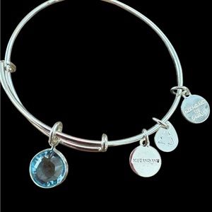 Alex and Ani Silver Charm Bracelet with Blue Gem